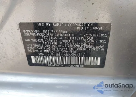 2024 Subaru Crosstrek Premium z USA, uszkodzony, nr VIN JF2GUADC5R8880917